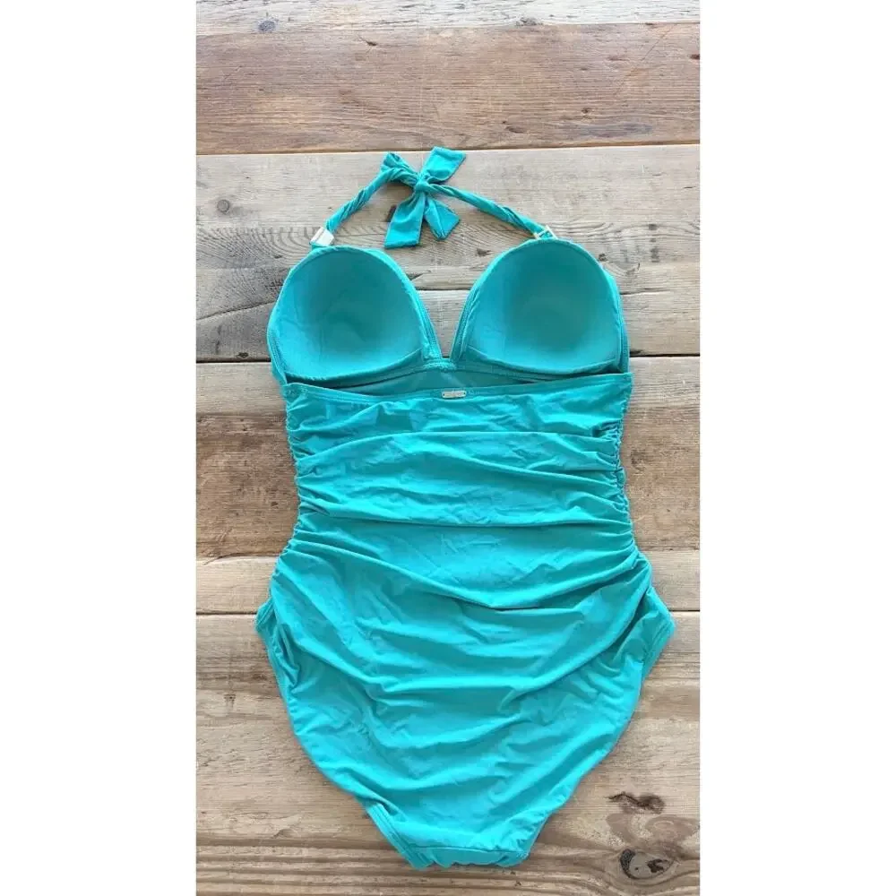 Calvin Klein Teal Green SIZE 10 Shirred Halter One Piece